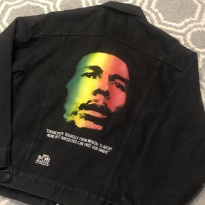 Vintage Bob Marley Tuff Gong Jacket Size Medium Denim Black Emer Embroidered